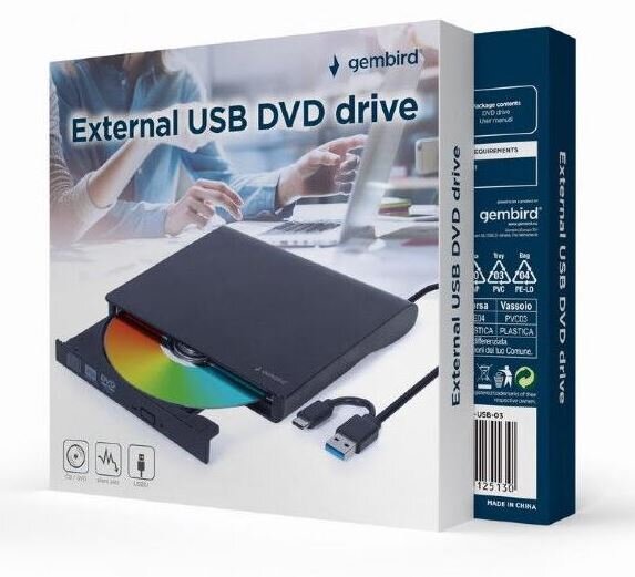 gembird DVW EXT SLIM DVD-USB-031 black USB-C&3.1 DVD8x CD24x